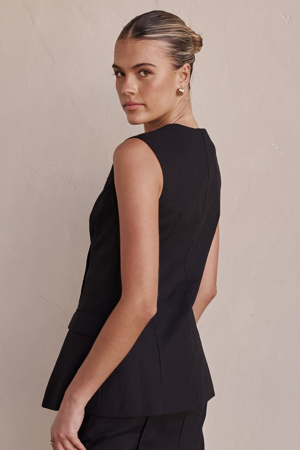 Linen Vest - Black Linen Vest for Women