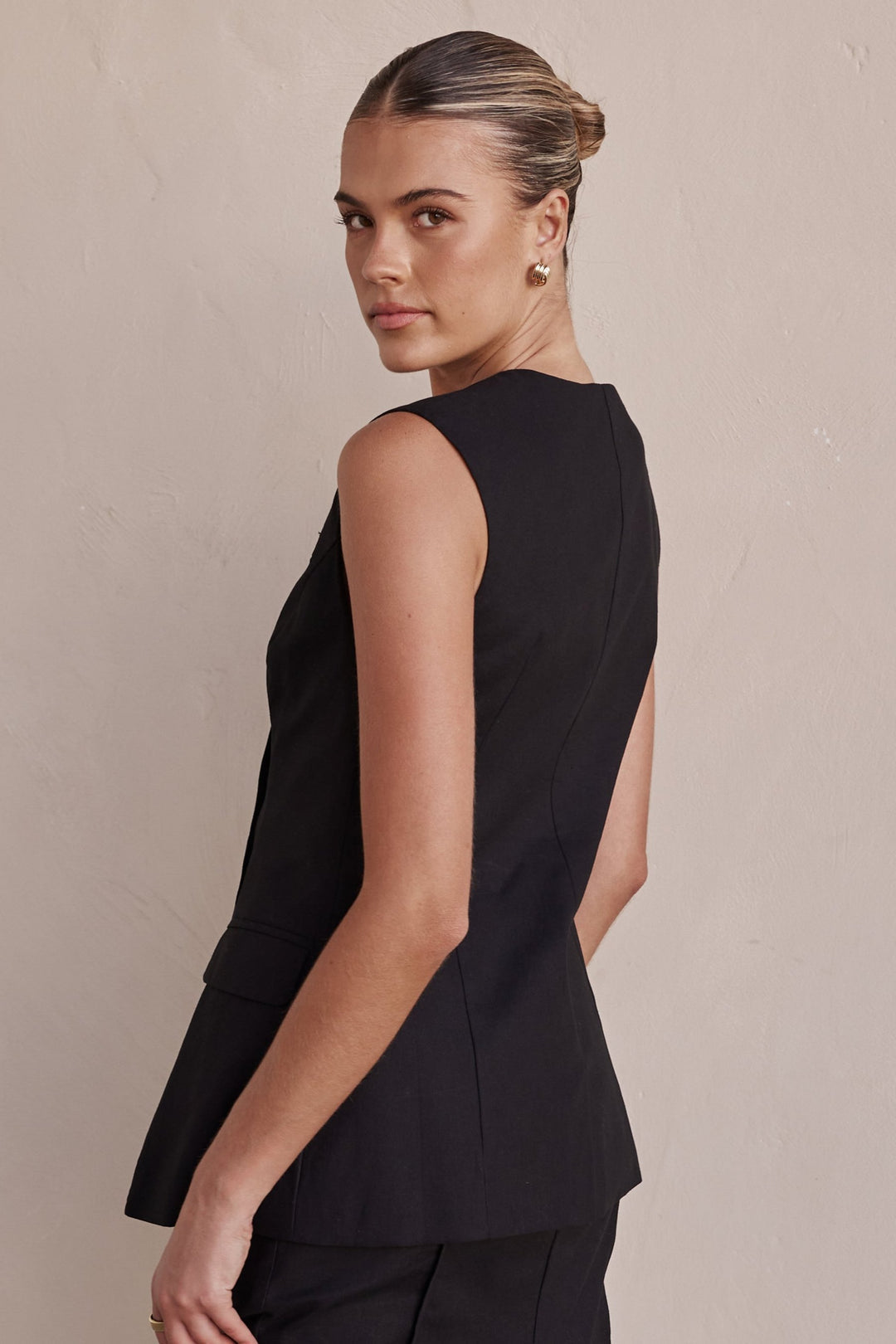 Linen Vest - Black Linen Vest for Women