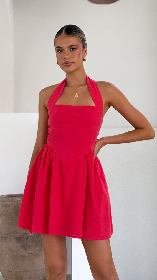 Red Linen Mini Dress - European Linen