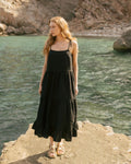 Black Linen Maxi Dress with Tie Straps