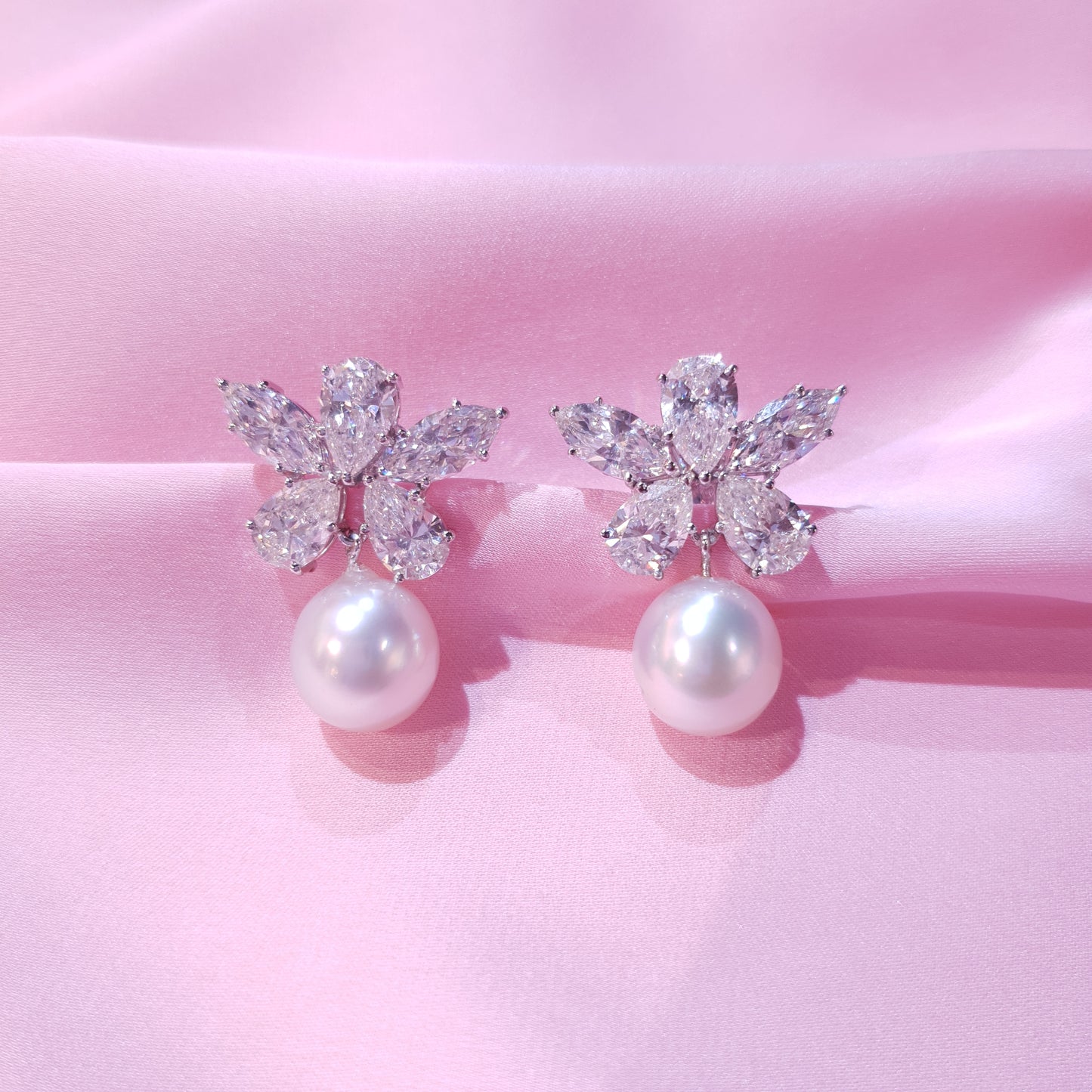 Butterfly Diamond Earrings with Pearl Drops