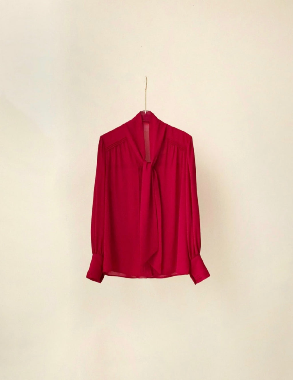 Soft Pleated Scarf Neck Blouse with Vintage Cuff Detail