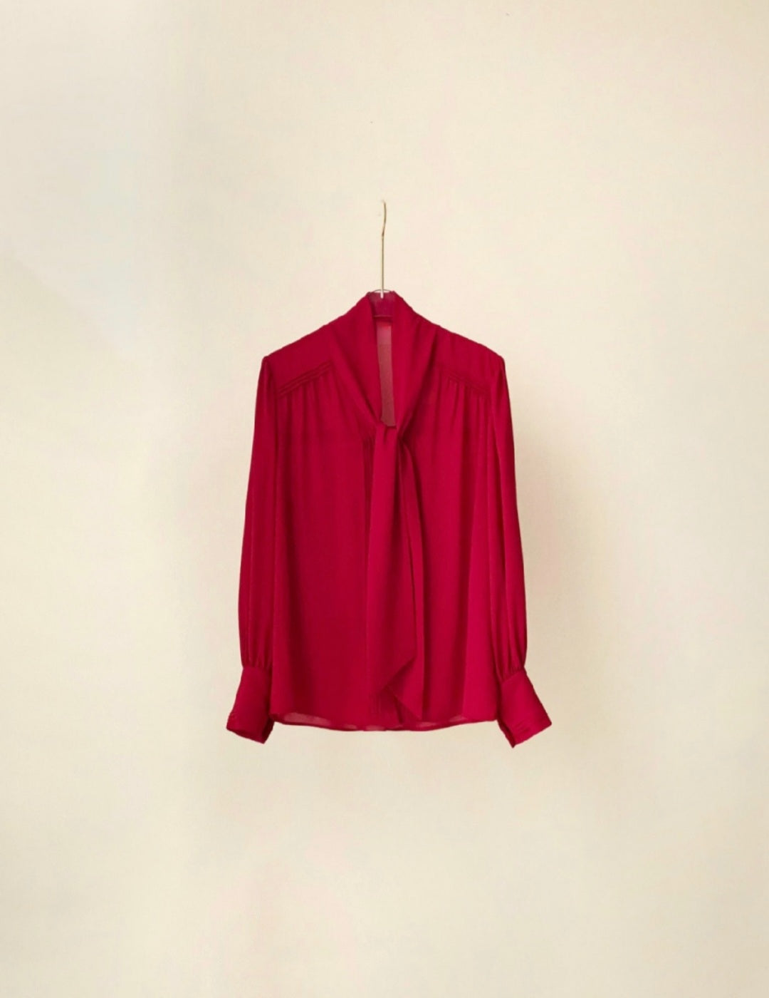 Soft Pleated Scarf Neck Blouse with Vintage Cuff Detail