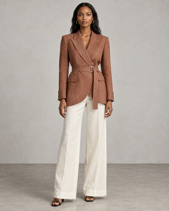 Hollowbrook Linen Belted Wrap Blazer