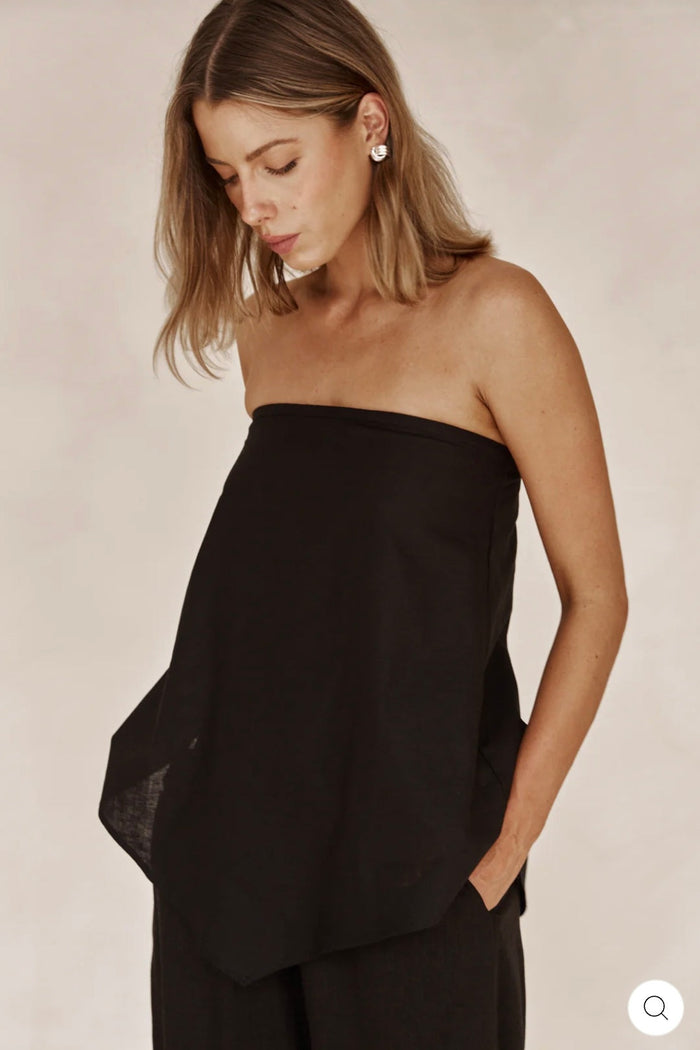 Black Linen Bustier Top