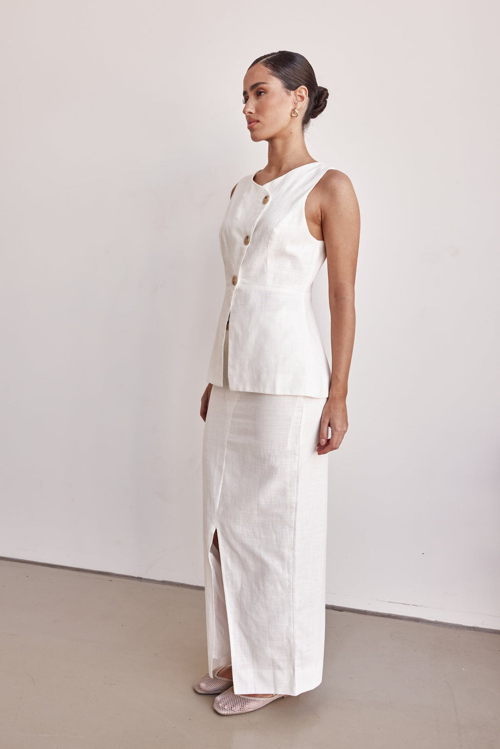 Linen Vest - Off-White Peplum Linen Vest for Women