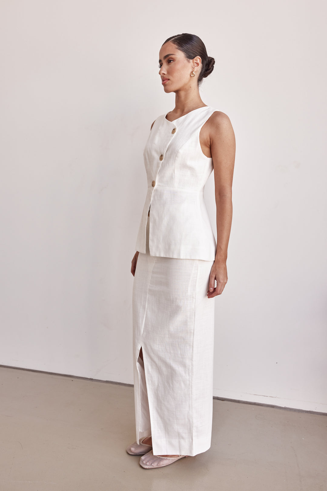 Linen Vest - Off-White Peplum Linen Vest for Women
