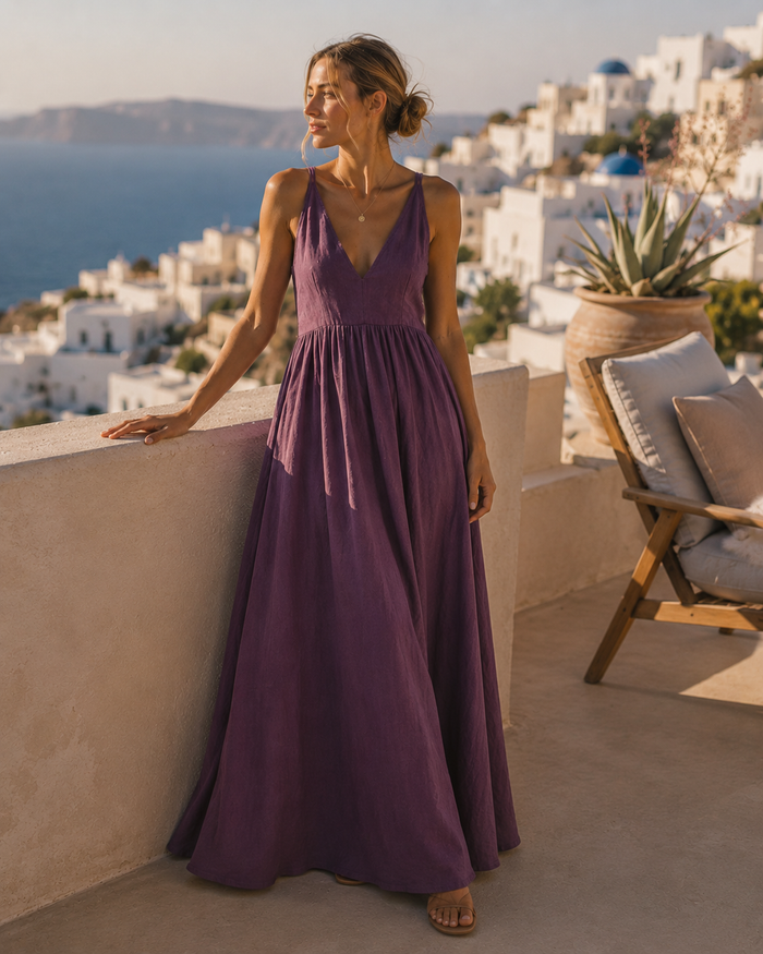Lecco Linen V-Neck Maxi Dress lifestyle