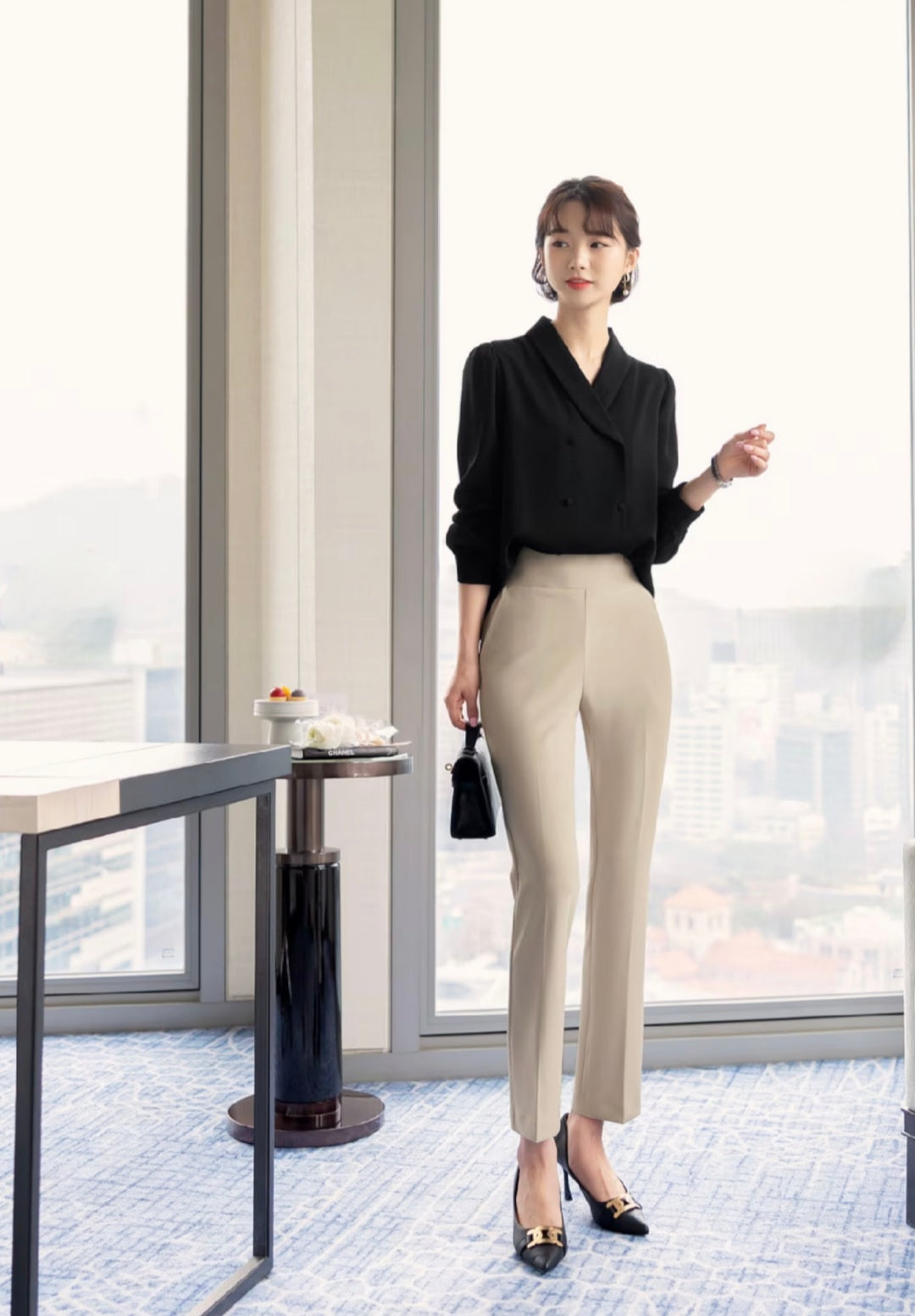 Formal Top | Dressy and Formal Tops for Women with Shawl Collar M / Almond Formal Top | Dressy and Formal Tops for Women with Shawl Collar M / Almond