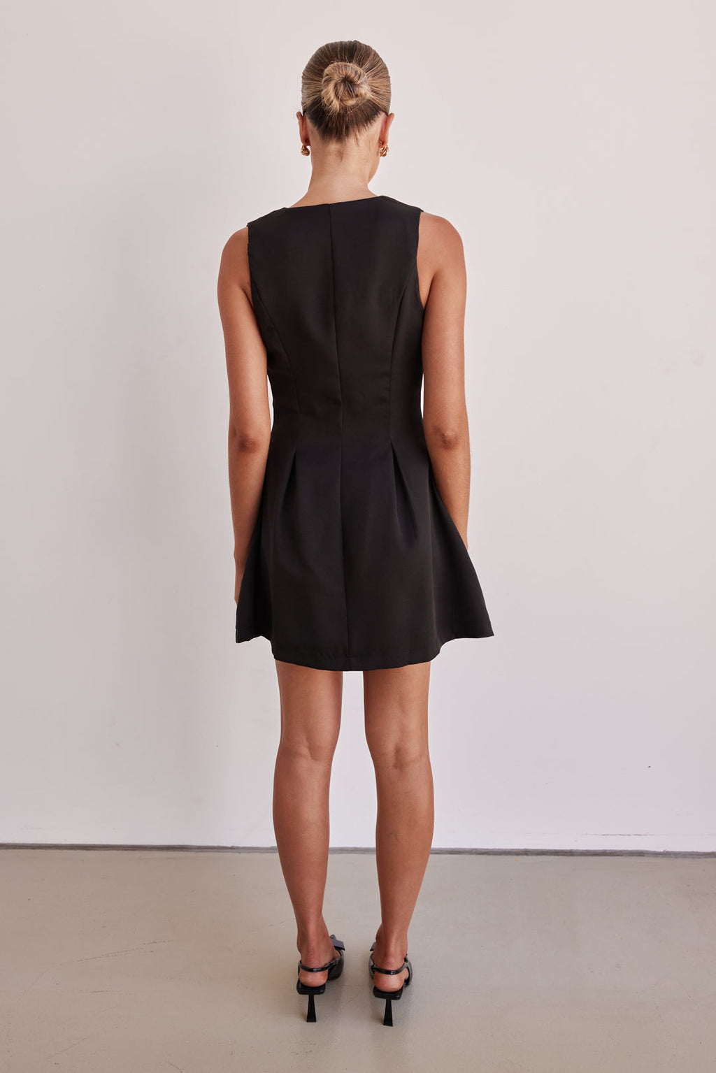 Black Dress - Double Breasted Mini Black Dress for Women Sleeveless
