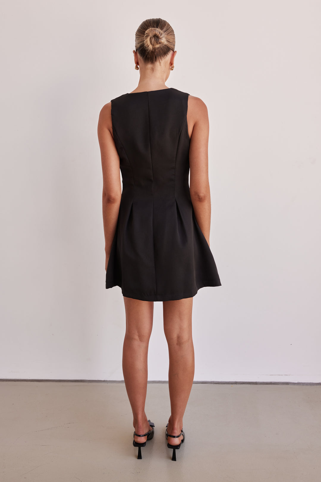 Black Dress - Double Breasted Mini Black Dress for Women Sleeveless