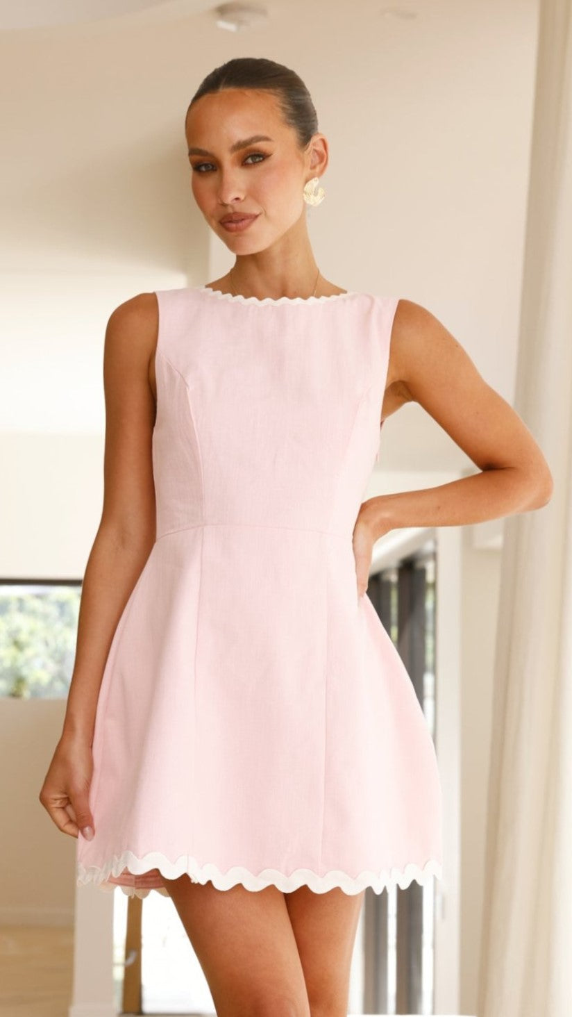 Baby Pink Linen Short Dress
