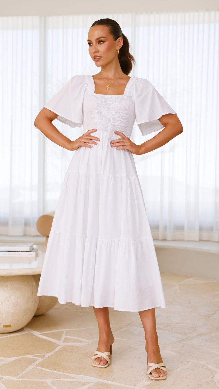 White Smocked Midi Dress lifestyle