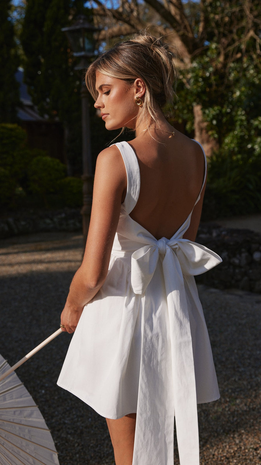 White Linen Dress with Back Tie-Up