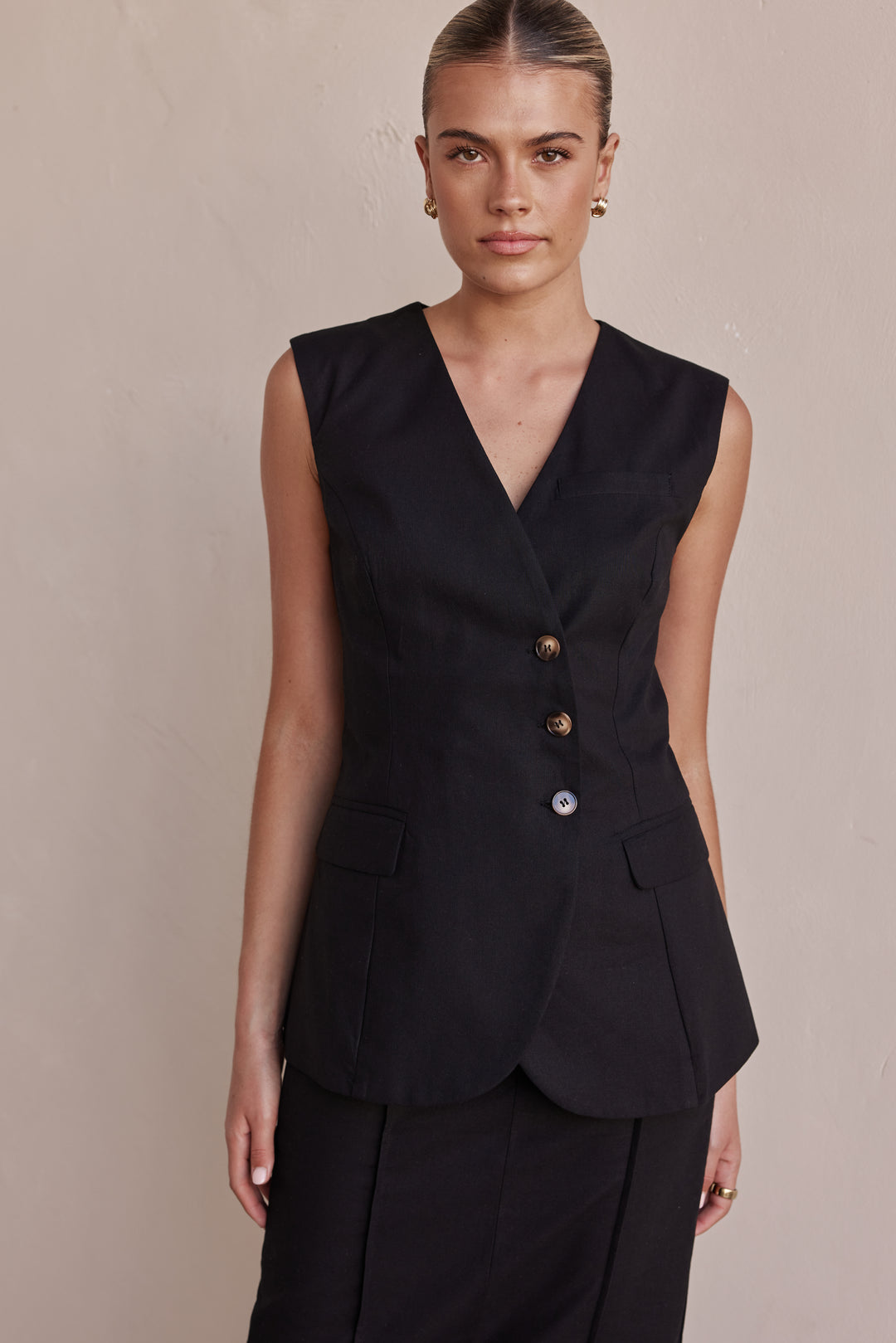 Linen Vest - Black Linen Vest for Women