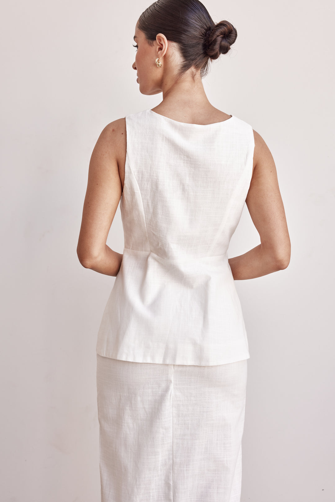 Linen Vest - Off-White Peplum Linen Vest for Women