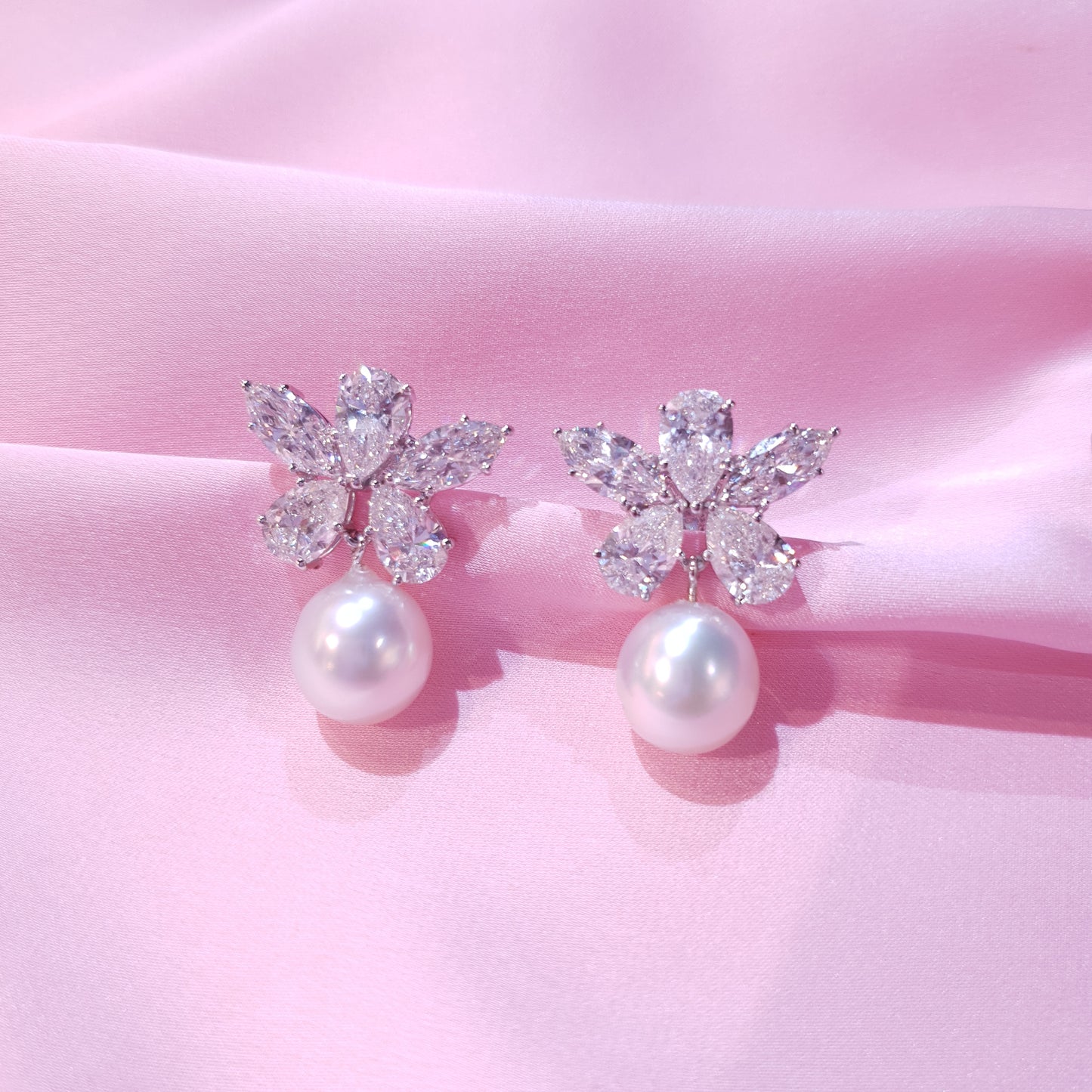 Butterfly Diamond Earrings with Pearl Drops