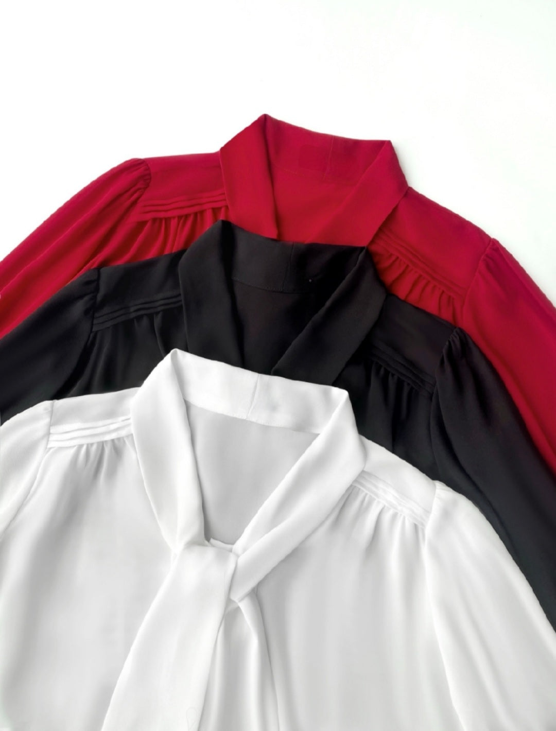 Soft Pleated Scarf Neck Blouse with Vintage Cuff Detail