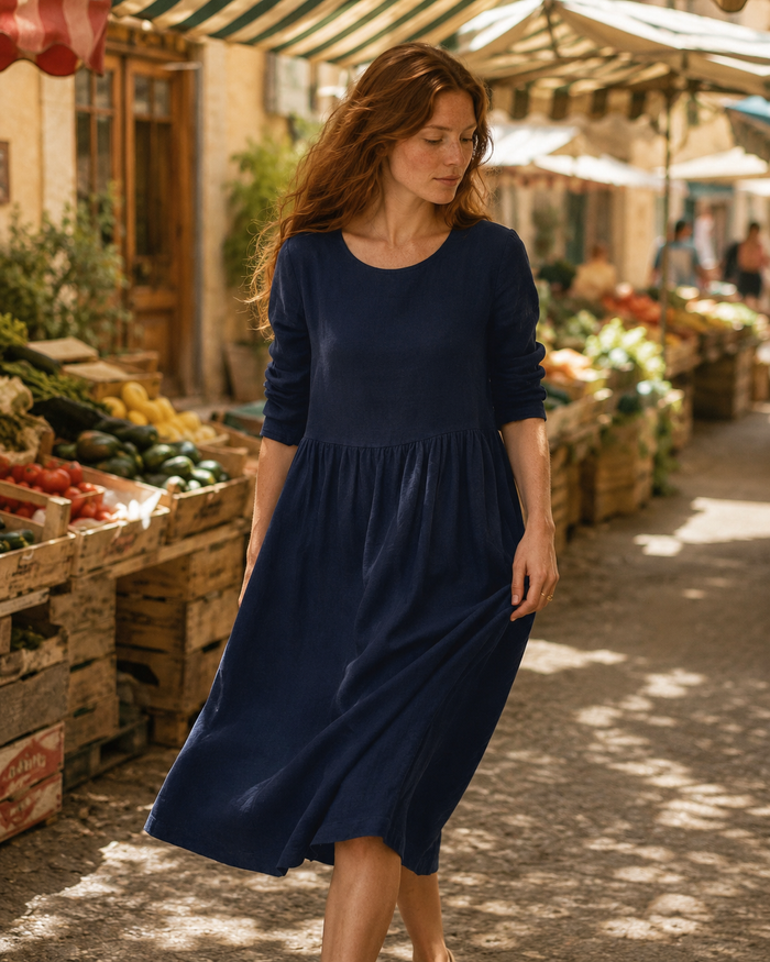 Salerno Linen Long Sleeve Midi Dress lifestyle