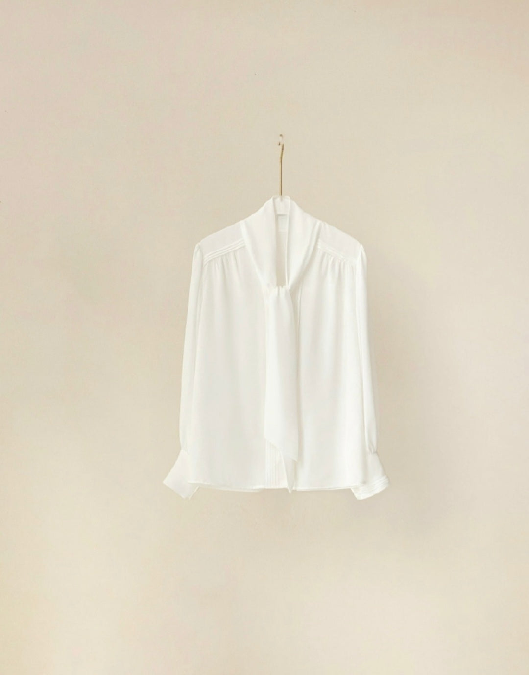 Soft Pleated Scarf Neck Blouse with Vintage Cuff Detail