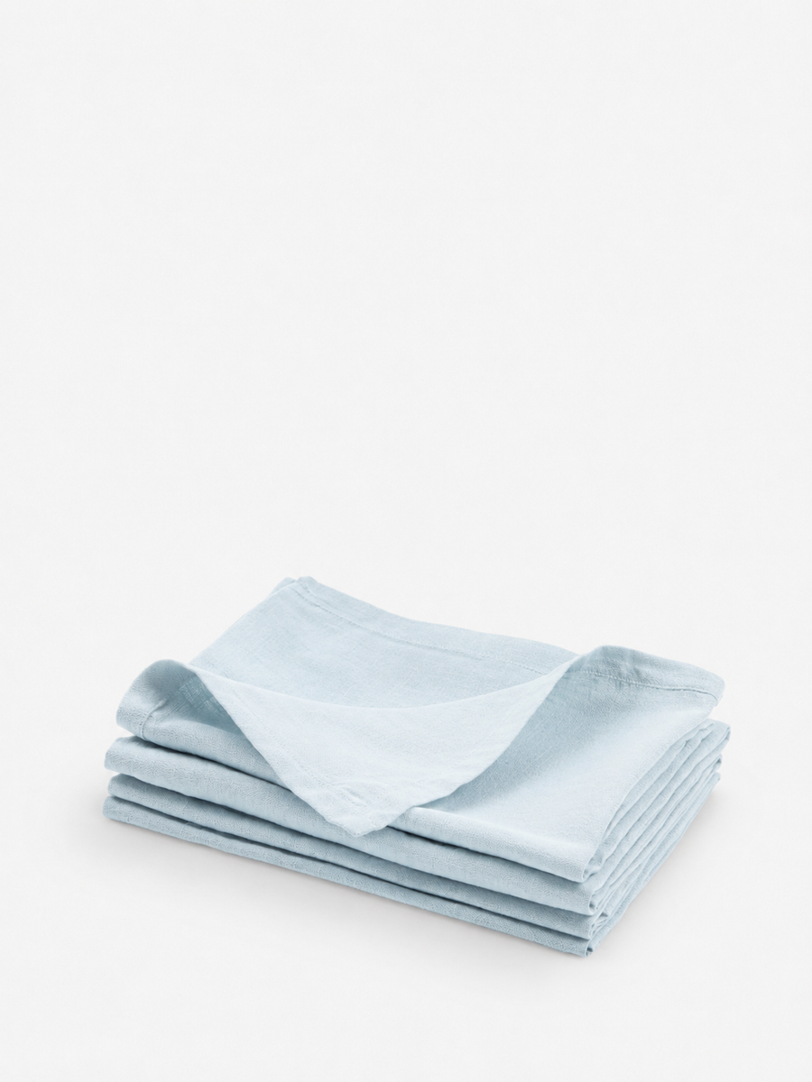 Powder Blue Linen Napkin Set styled for a quiet dinner
