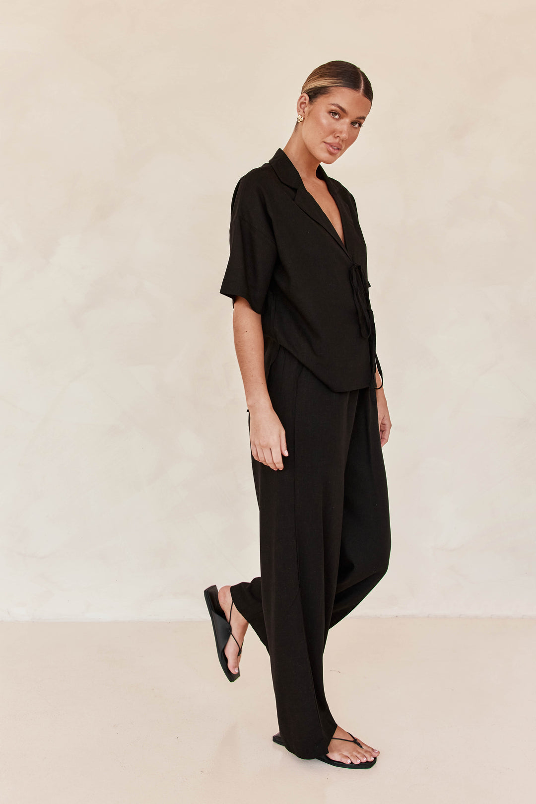 Co Ord Set for Women in Linen -Shirt Style Top & Loose Trousers