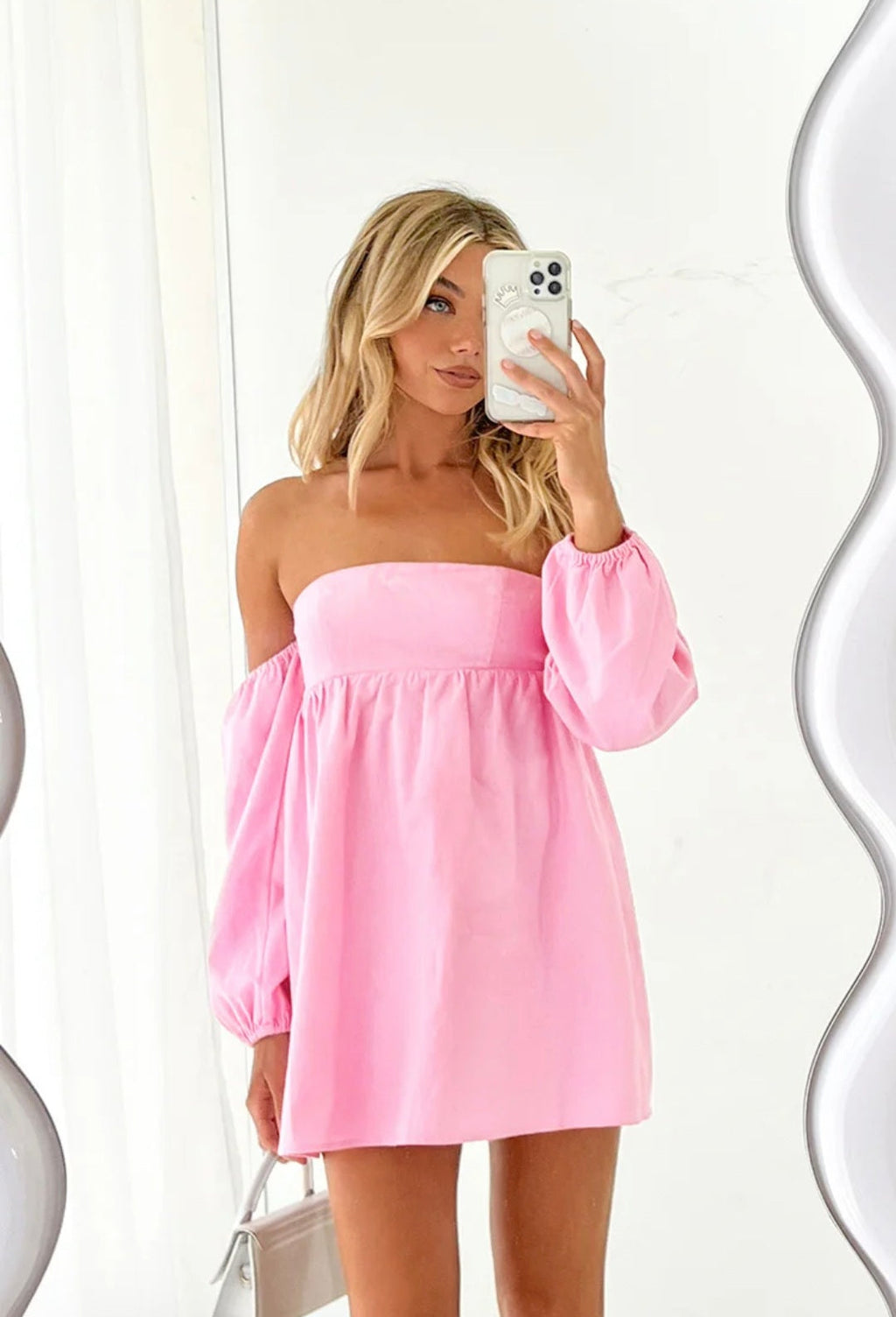 Cotton Dress - Bustier Style Smocked Cotton Mini Dress for Women