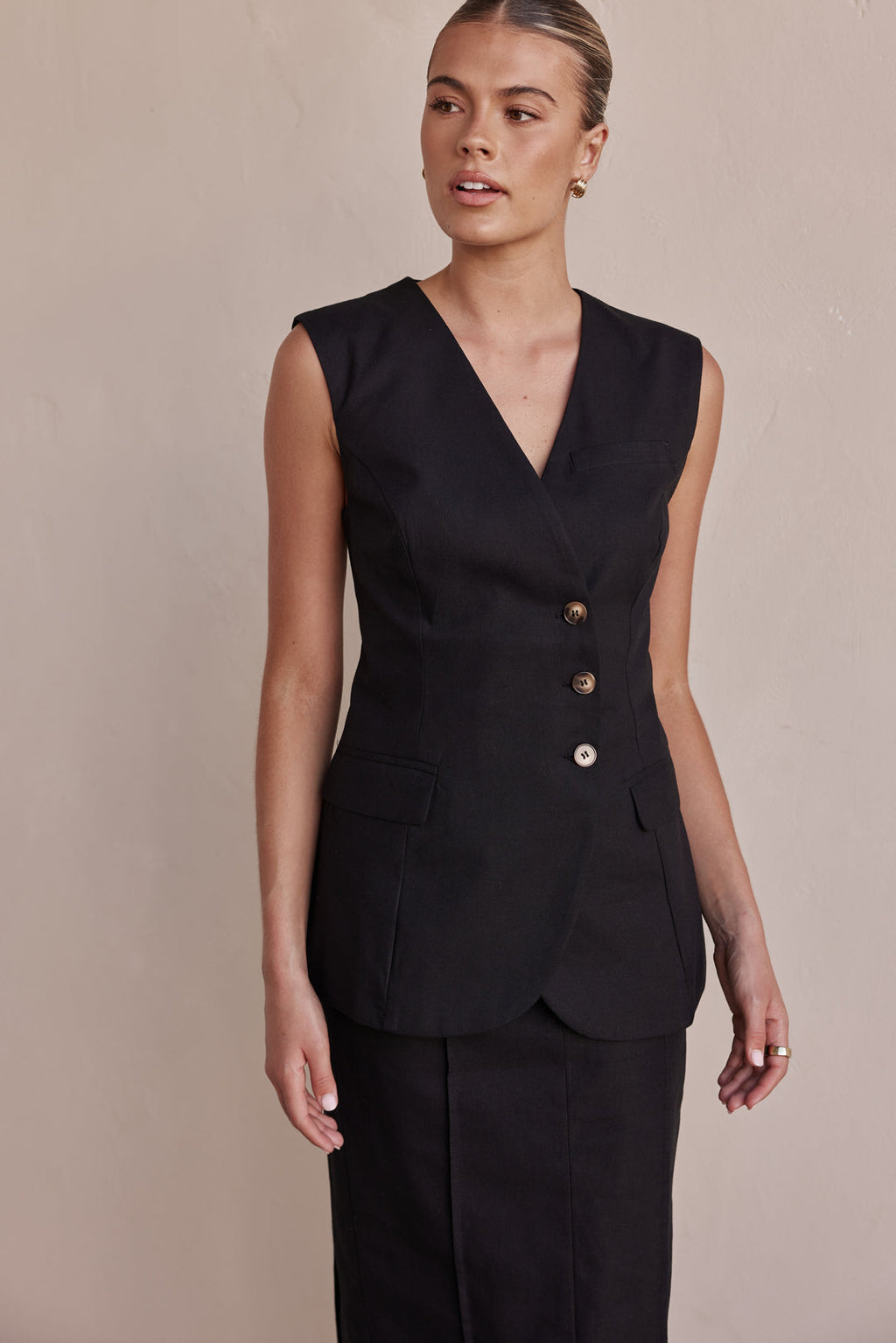 Linen Vest - Black Linen Vest for Women
