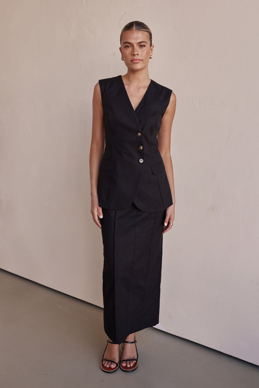 Linen Vest - Black Linen Vest for Women