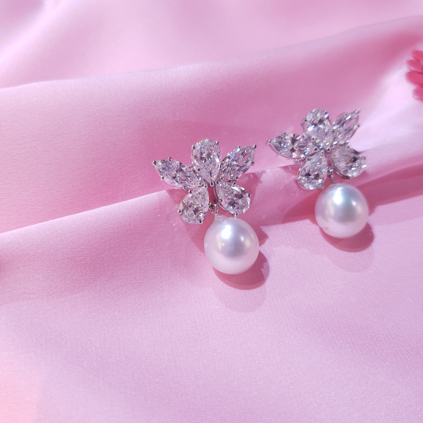 Butterfly Diamond Earrings with Pearl Drops
