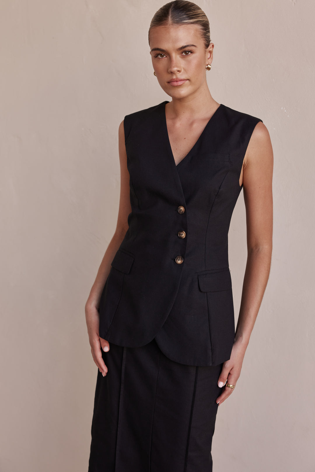 Linen Vest - Black Linen Vest for Women