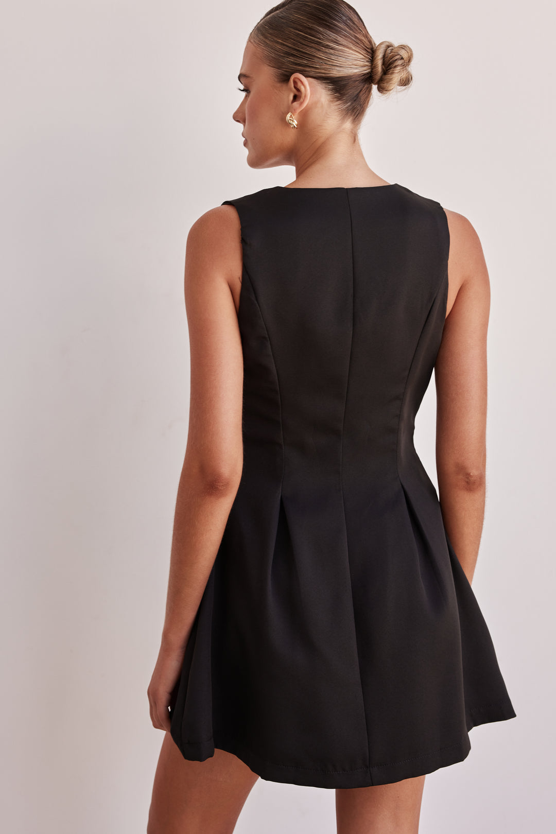 Black Dress - Double Breasted Mini Black Dress for Women Sleeveless