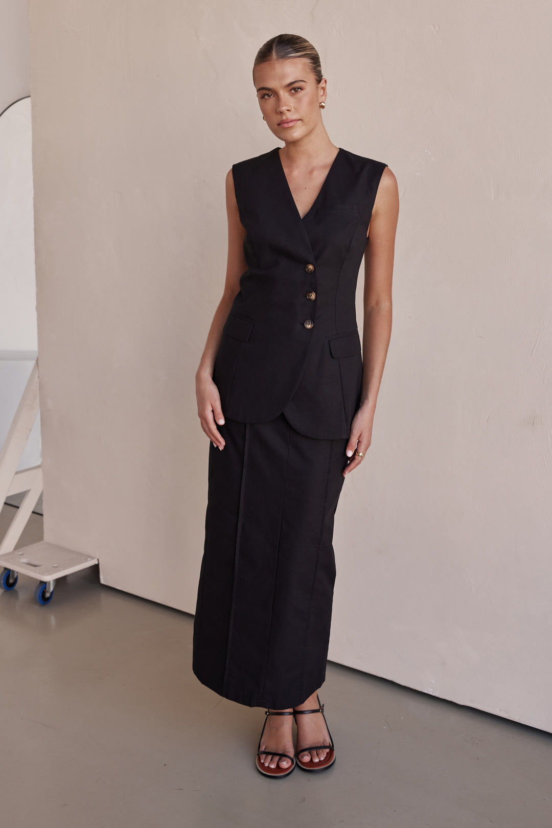 Linen Vest - Black Linen Vest for Women