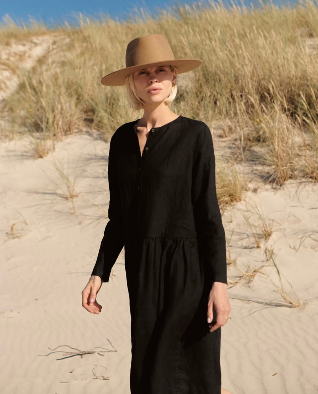 Linen Dress – Black Linen Midi Dress for Women with Shirt Style Design S / 46 inches Linen Dress – Black Linen Midi Dress for Women with Shirt Style Design S / 46 inches