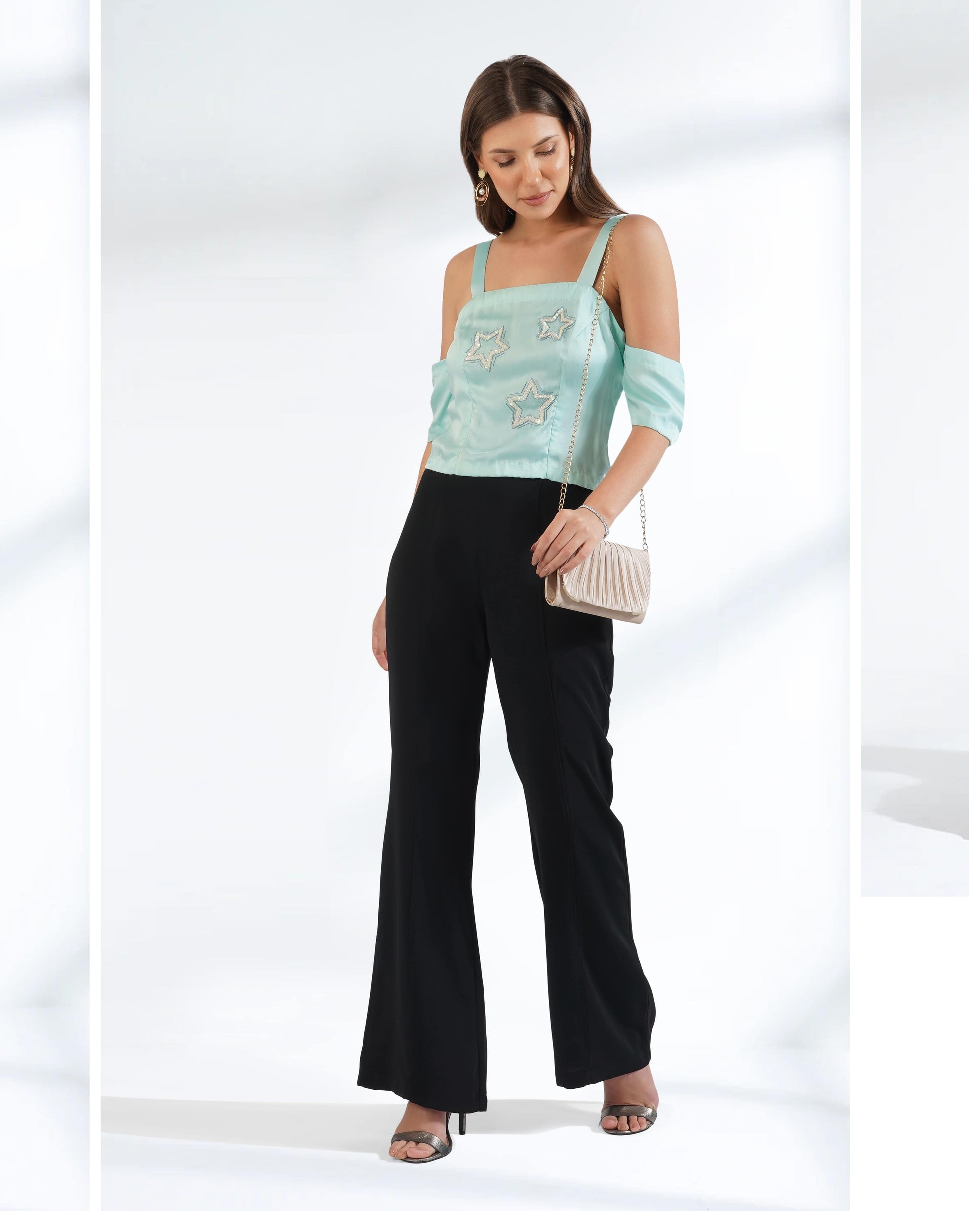 Satin top | Ice Blue top | Embroidered Top | Crop Top | Corset Cold Sh