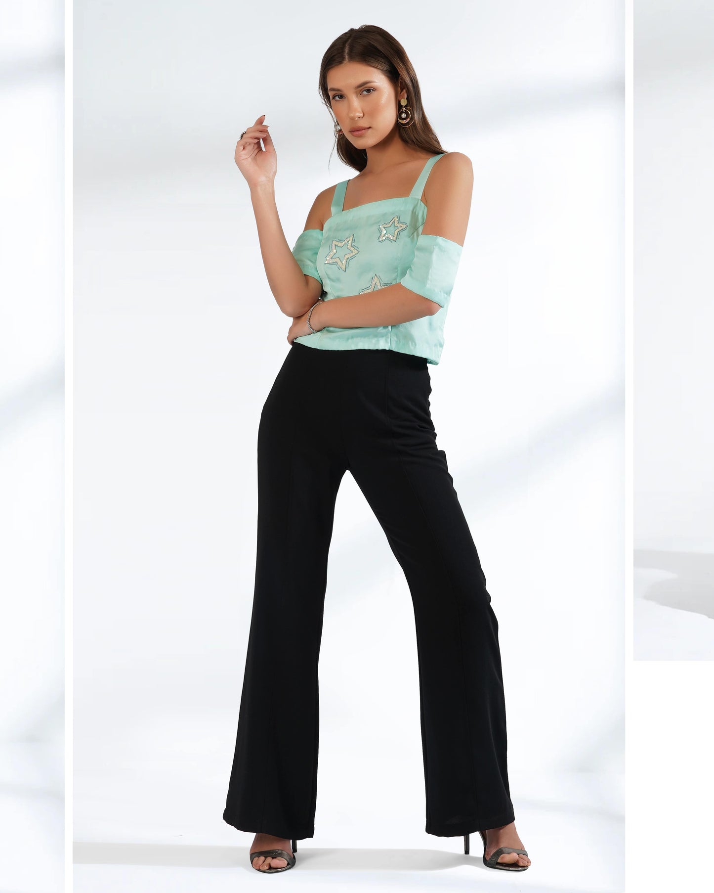 Satin top | Ice Blue top | Embroidered Top | Crop Top | Corset Cold Sh