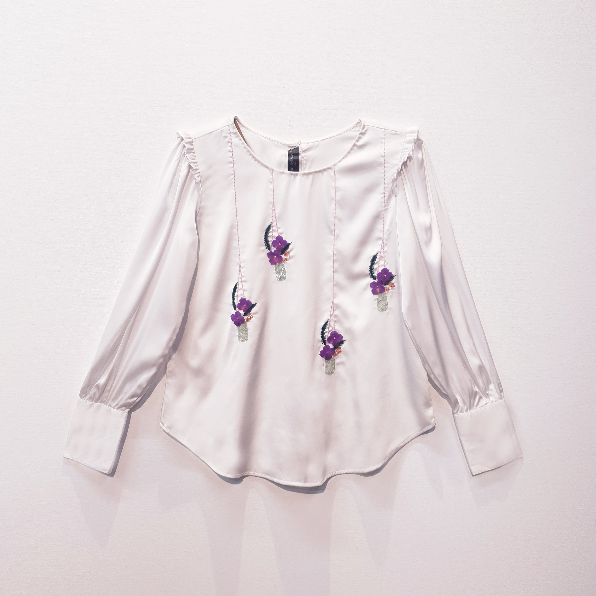 Satin Top | Embroidered Top | Sequin Top | Loose Fit Top | Puff Sleeve