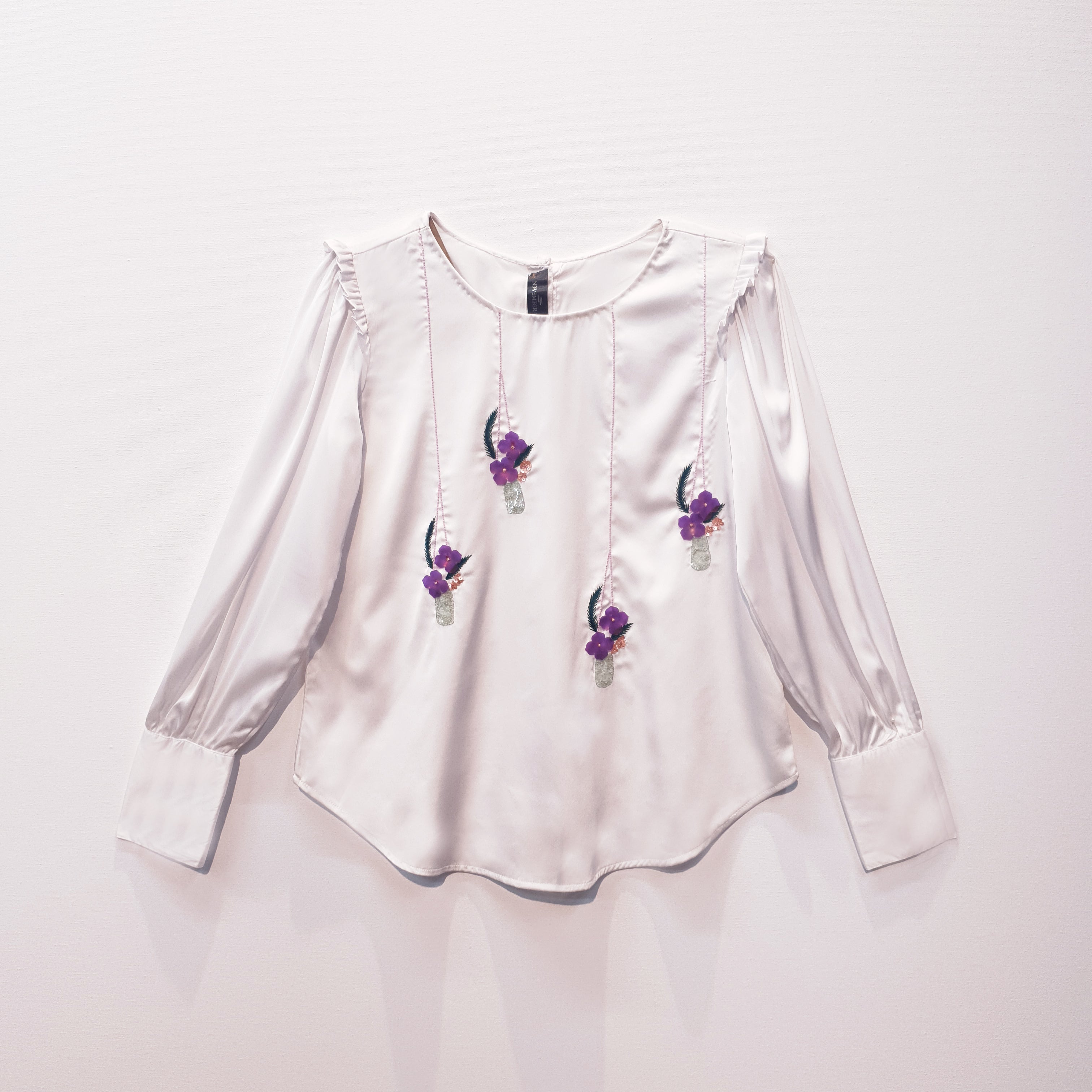 Satin Top | Embroidered Top | Sequin Top | Loose Fit Top | Puff Sleeve