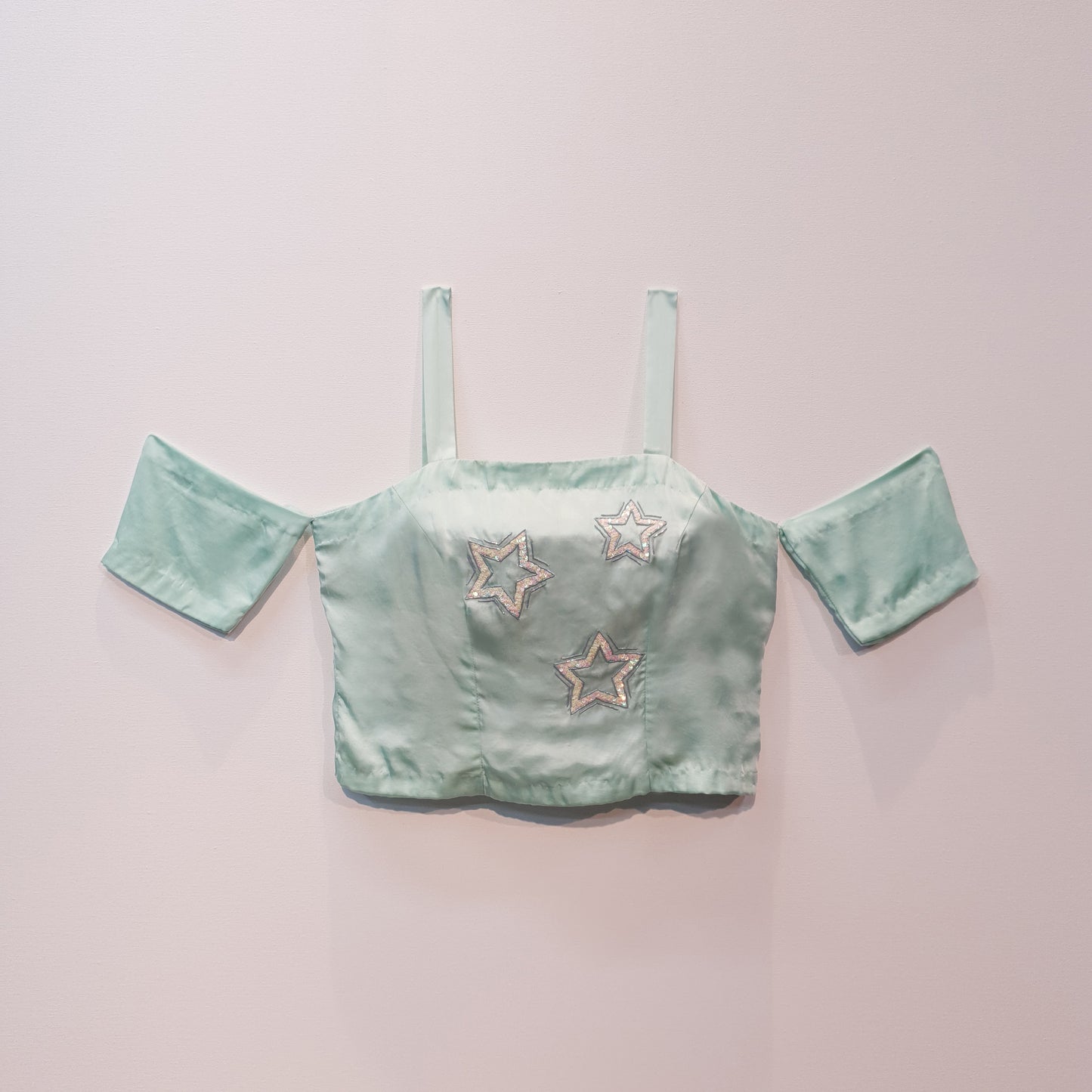 Satin top | Ice Blue top | Embroidered Top | Crop Top | Corset Cold Sh