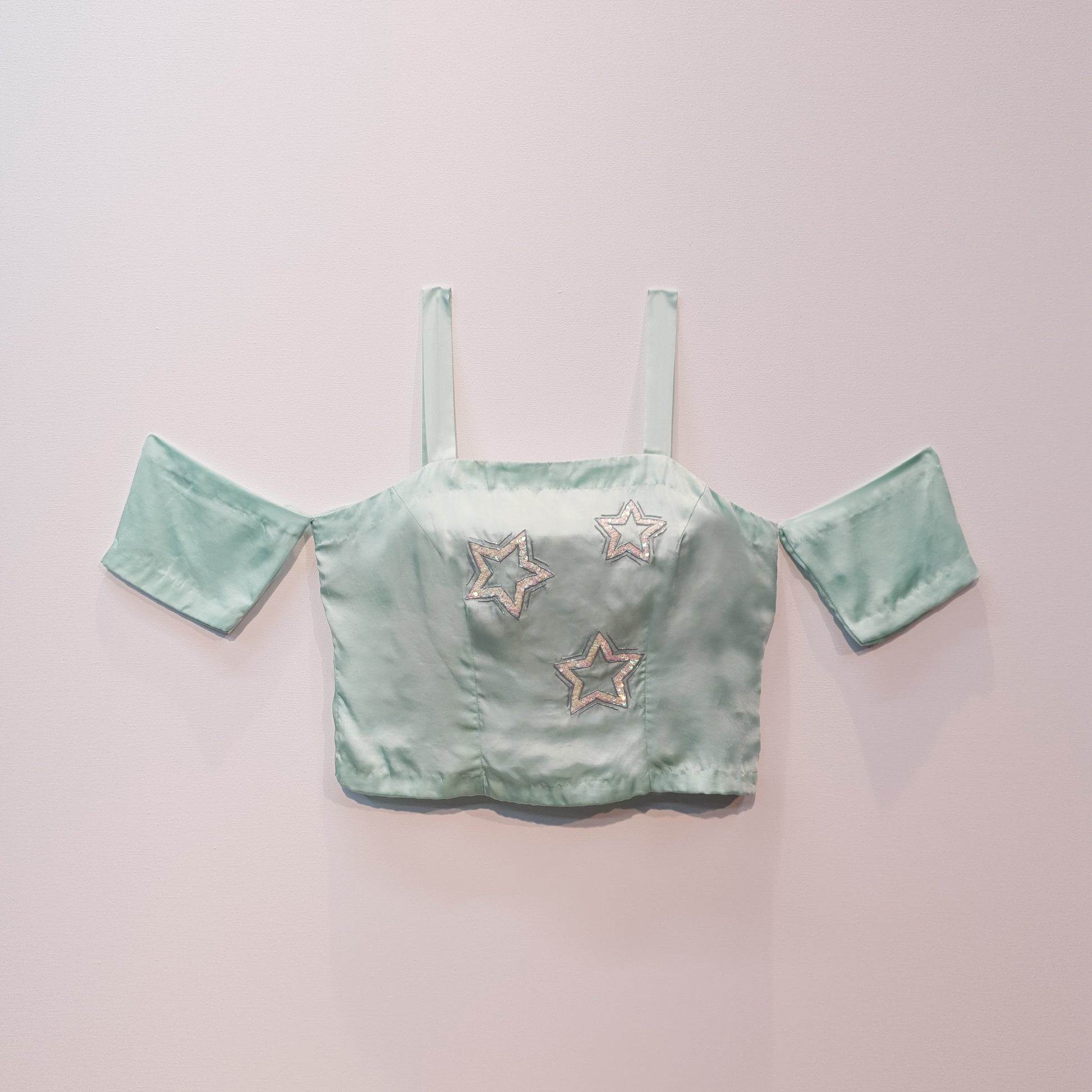 Satin top | Ice Blue top | Embroidered Top | Crop Top | Corset Cold Sh