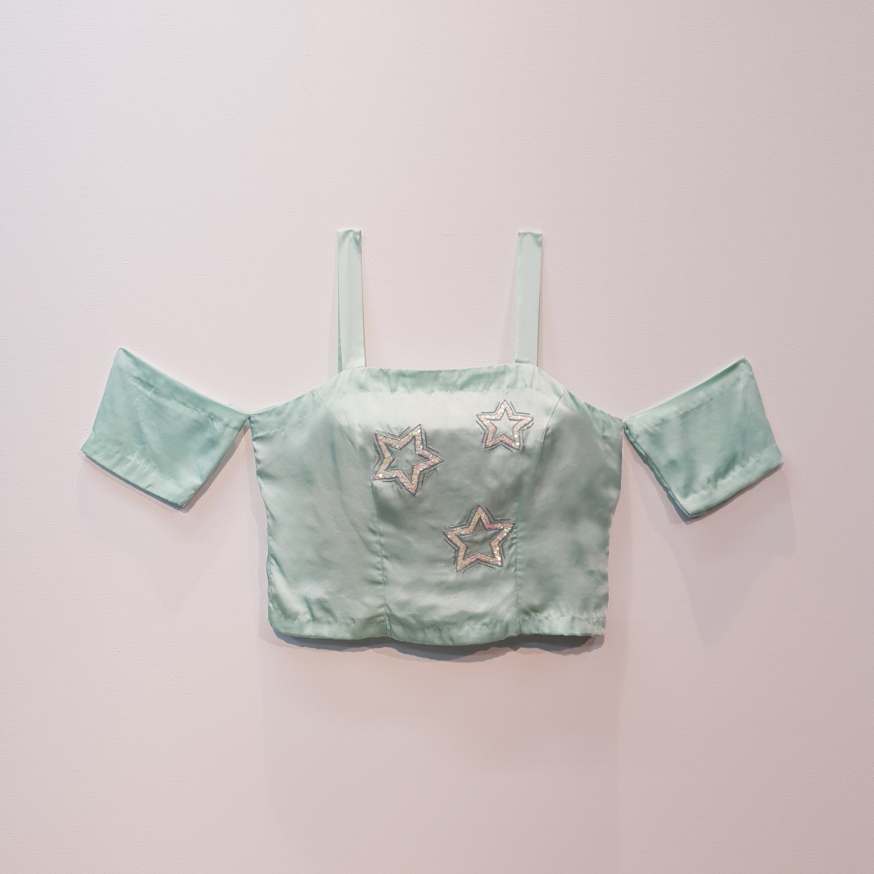 Satin top | Ice Blue top | Embroidered Top | Crop Top | Corset Cold Sh