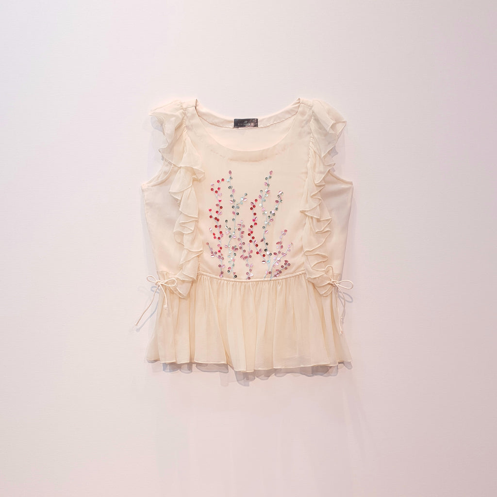 Georgette Peplum Top | Top with Frills | Embroidered Top | Sequins Top