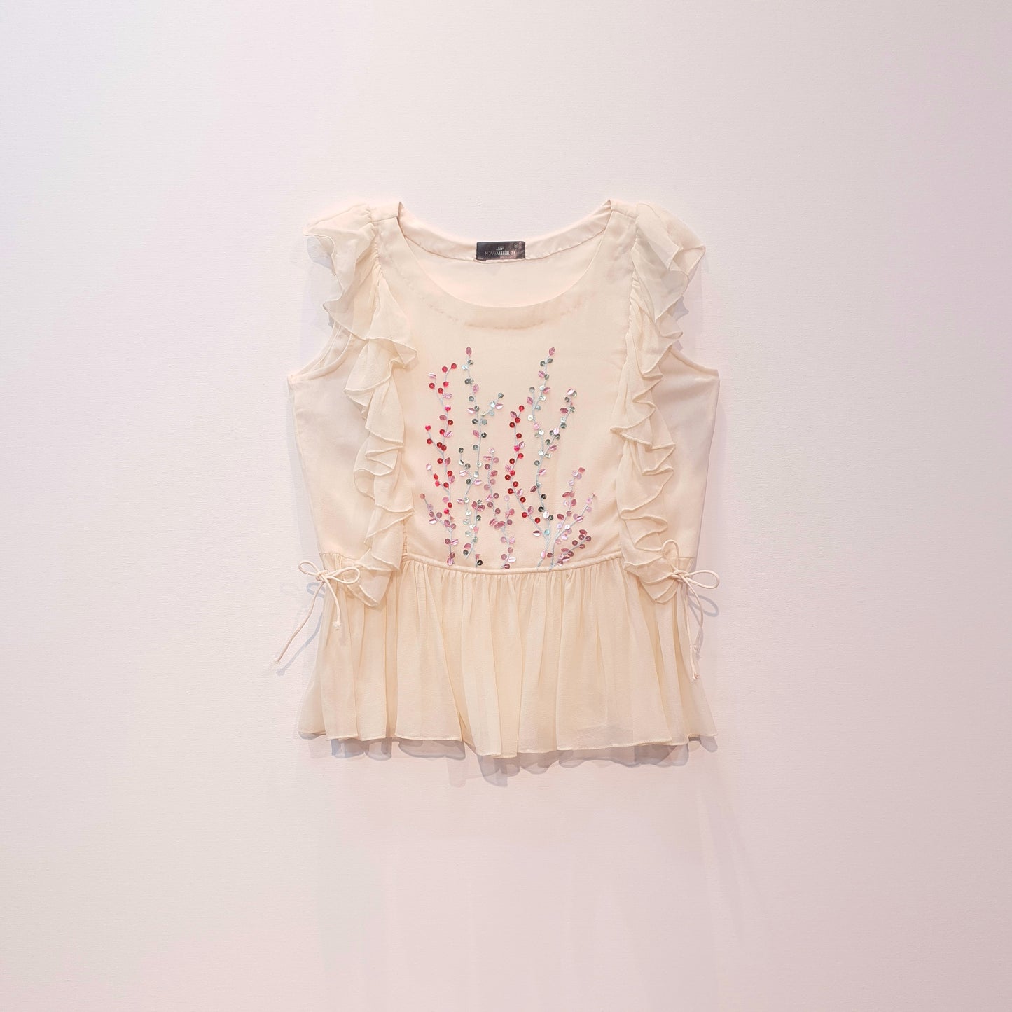 Georgette Peplum Top | Top with Frills | Embroidered Top | Sequins Top