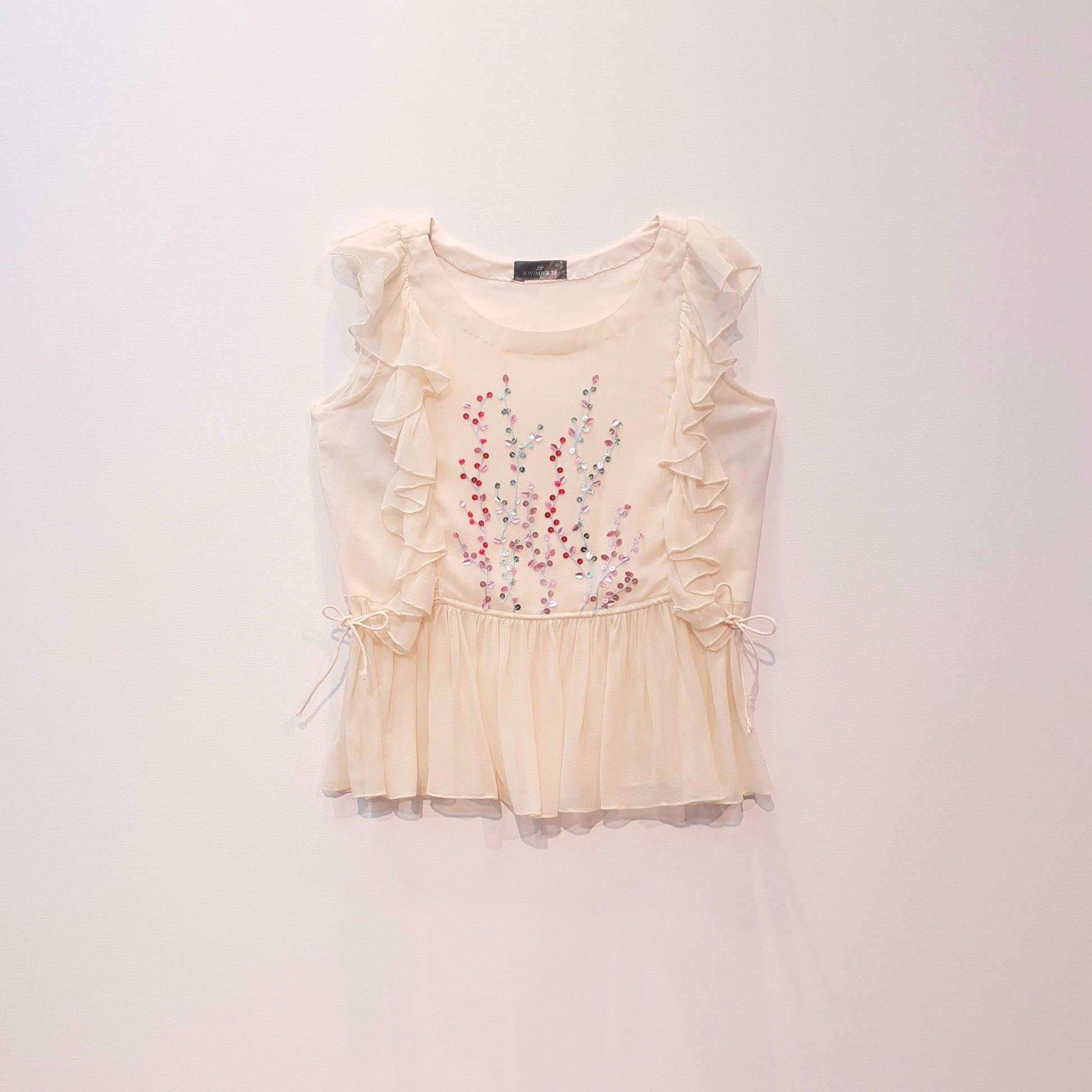 Georgette Peplum Top | Top with Frills | Embroidered Top | Sequins Top