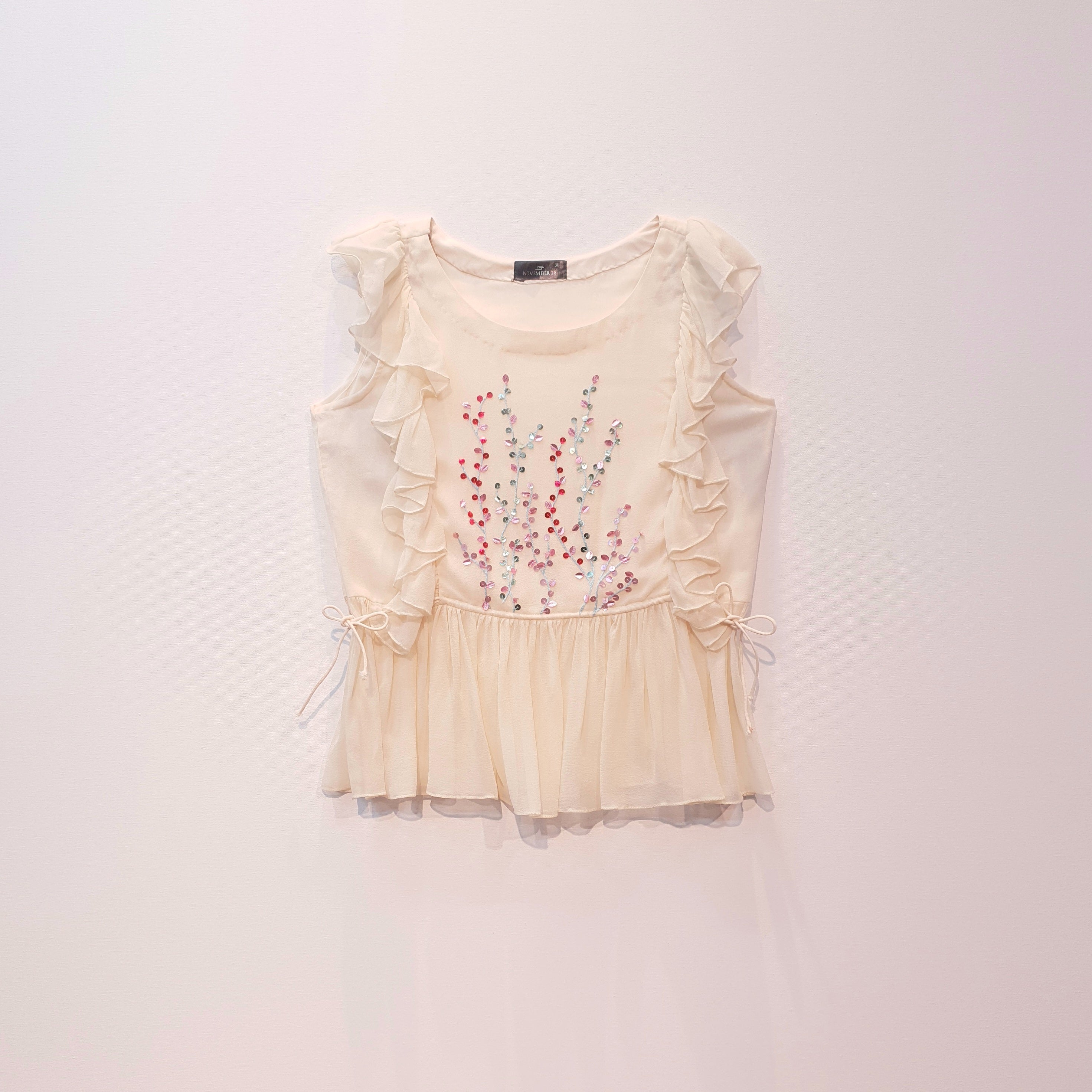 Georgette Peplum Top | Top with Frills | Embroidered Top | Sequins Top