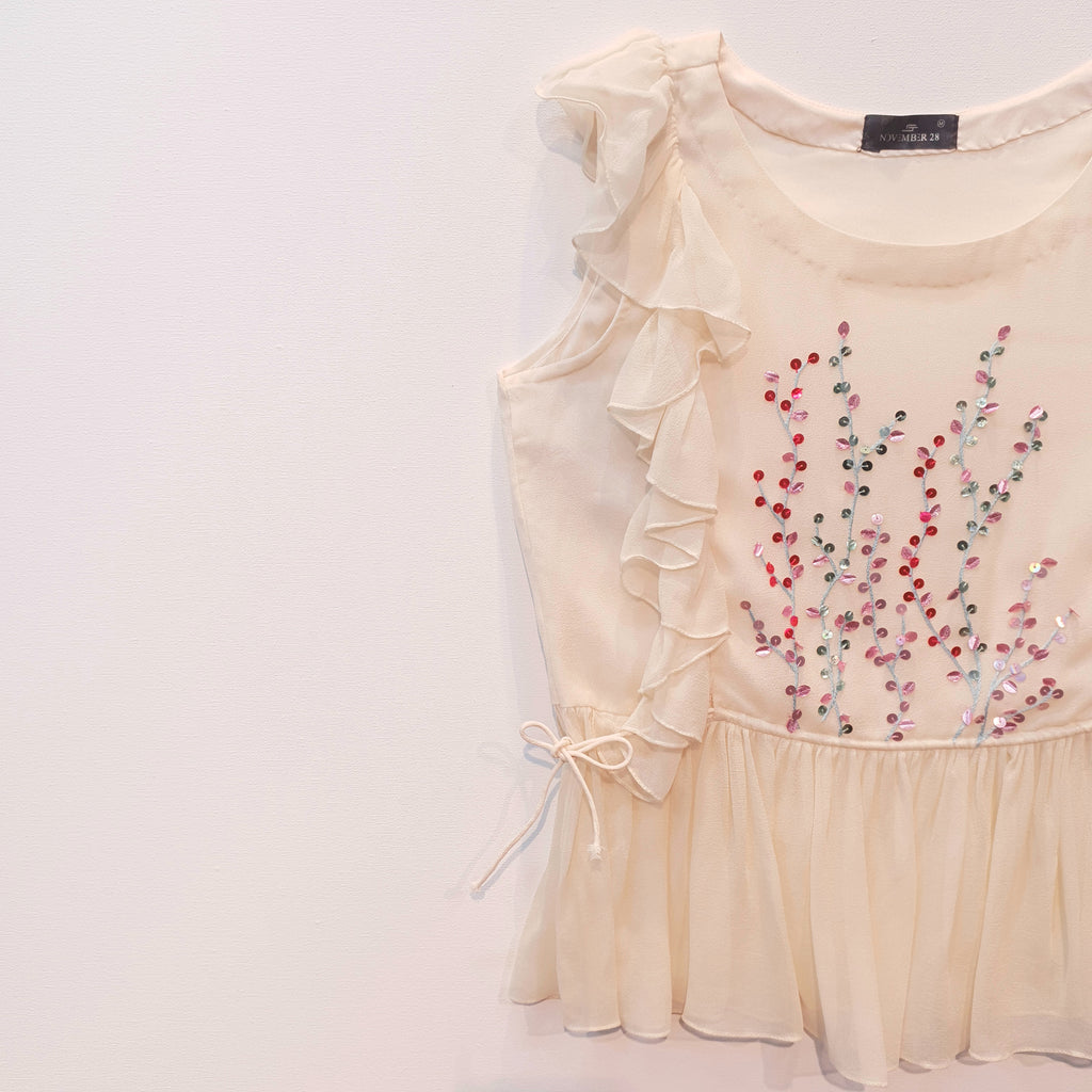 Georgette Peplum Top | Top with Frills | Embroidered Top | Sequins Top