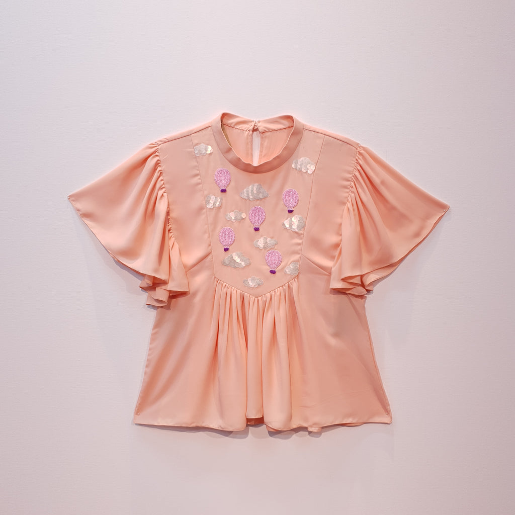 Peach Top | Frill Top | Embroidered Top | Georgette Top | Loose Style 