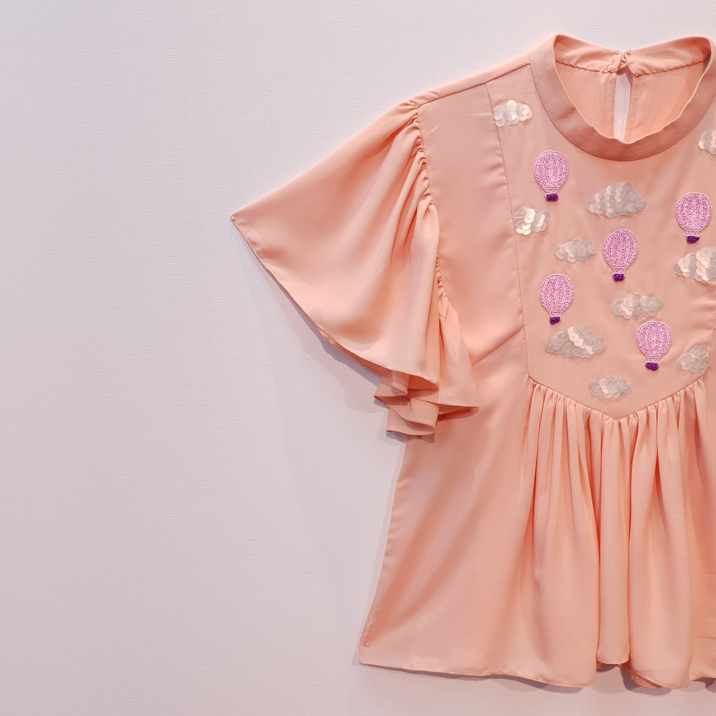 Peach Top | Frill Top | Embroidered Top | Georgette Top | Loose Style 