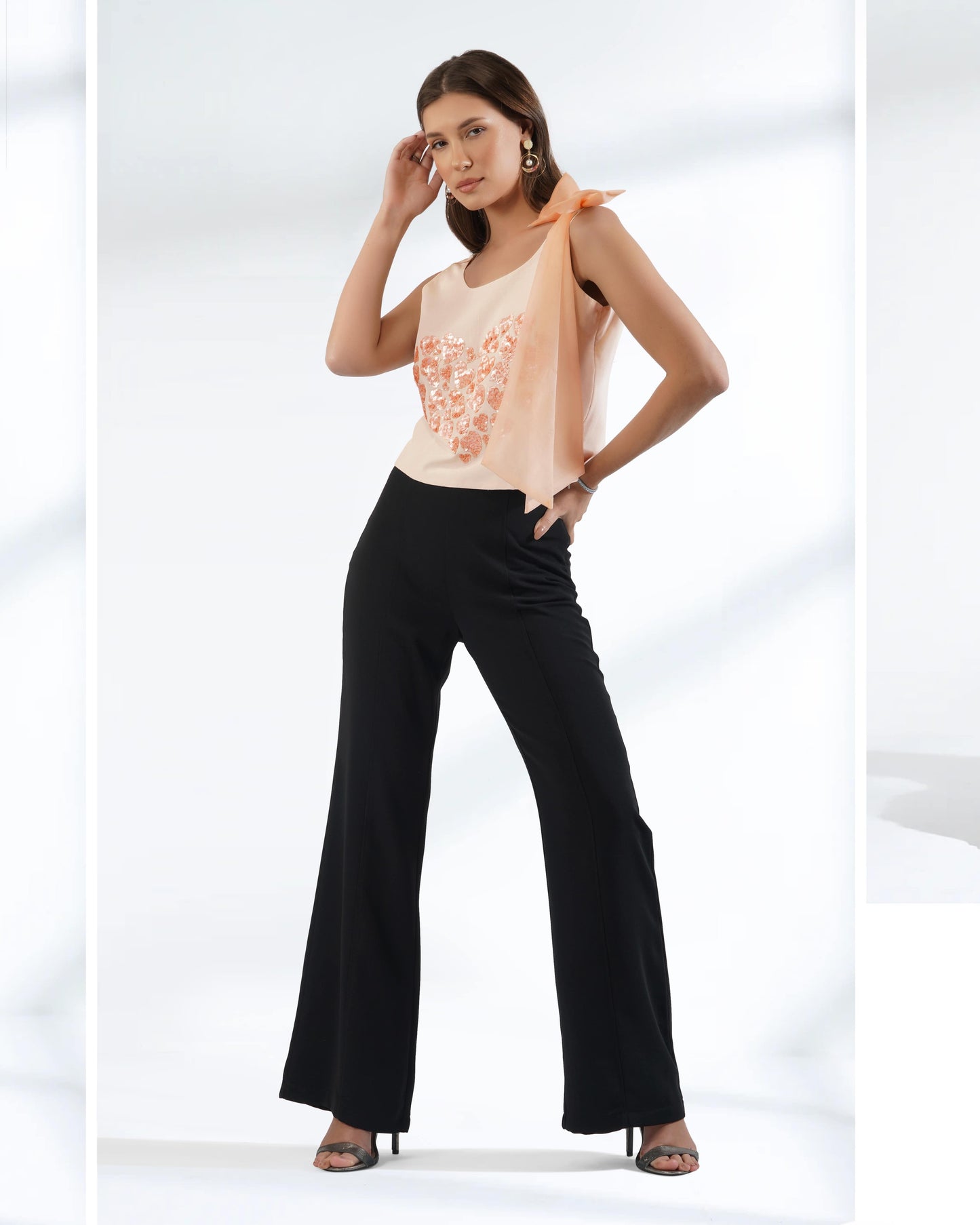 Sleeveless Crop Top | Top with Bow | Embroidered Top | Sequin Top | Pe