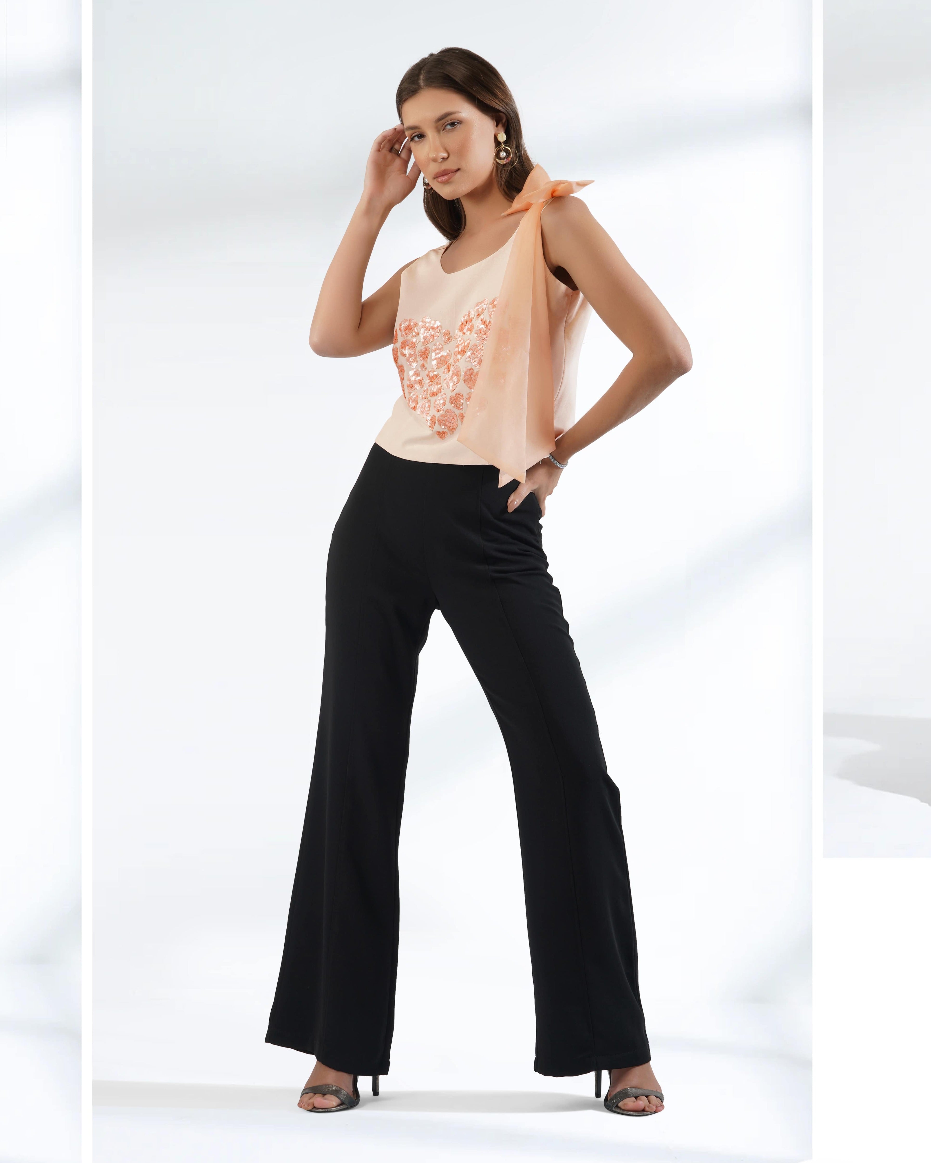 Sleeveless Crop Top | Top with Bow | Embroidered Top | Sequin Top | Pe